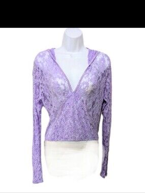 Faris Burnout Lace Hoodie Top Mesh Sheer M Whimsical Fairy Beach #2050